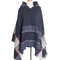 Elegant Autumn Winter Fishbone Pattern Womens Hooded Cape Pullover Poncho Black Cloak Cozy Fashion  2