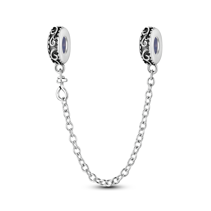 Sterling Silver Safety Chain Beads Aircraft Earth Camera Daisy Silicone Charms for Original Bracelets DIY Jewelry Women