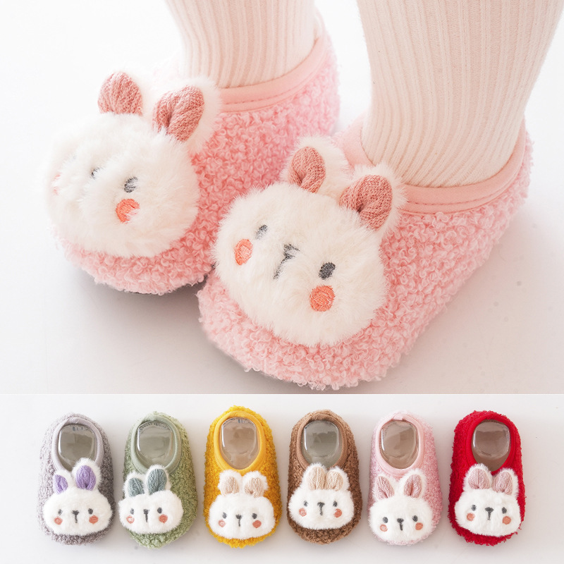 Childrens Cartoon Rabbit Baby Floor Socks Toddler Plush Slippers Soft Non-slip Prewalker Warm Indoor Home Shoes
