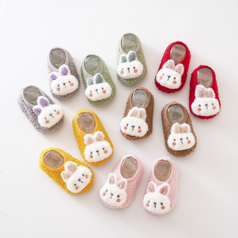 Childrens Cartoon Rabbit Baby Floor Socks Toddler Plush Slippers Soft Non-slip Prewalker Warm Indoor Home Shoes
