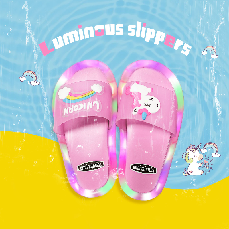 LED Girl Slippers Children, Baby Bathroom Sandals Kids Shoes, Light Up Slippers for Toddler Boys & Girls