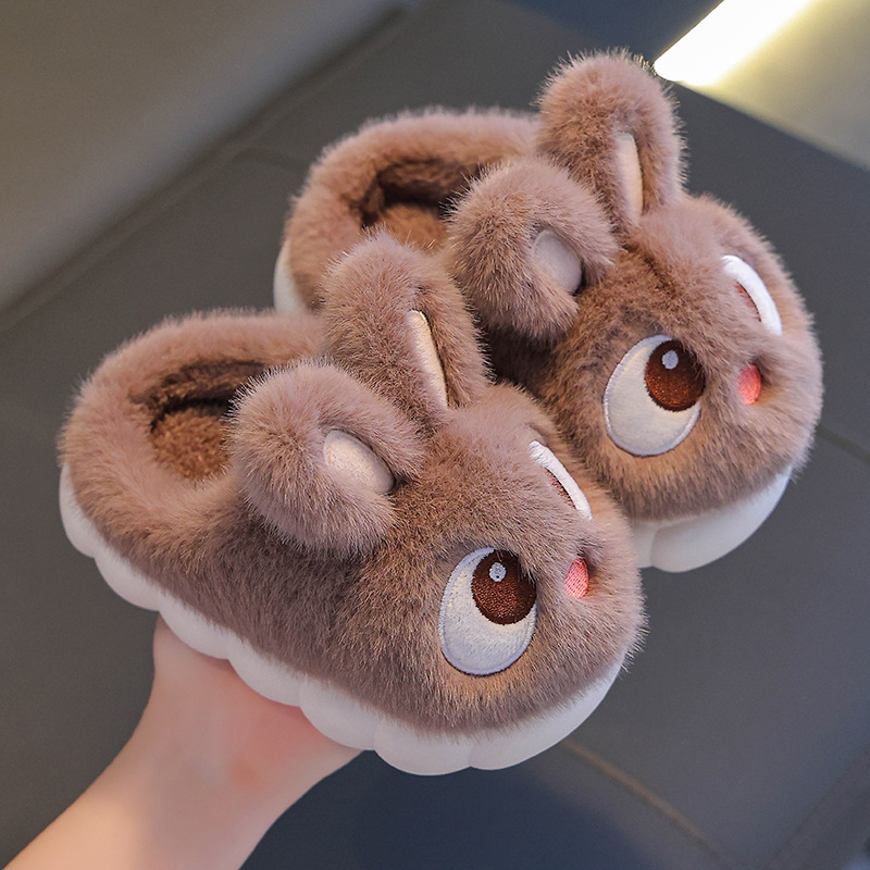 Childrens Cute Rabbit Cartoon Winter Slippers, Warm Fluffy House Shoes for Boys & Girls, Cozy Indoor Home Footwear