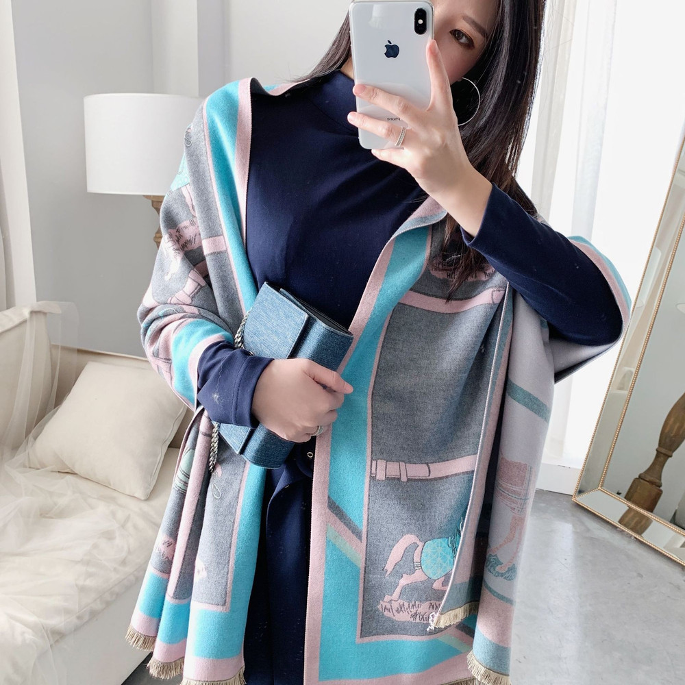 Luxury Horse Print Winter Cashmere Scarf Women Shawl Wrap Scarves Lady Thick Warm Blanket Gift Eleg 16