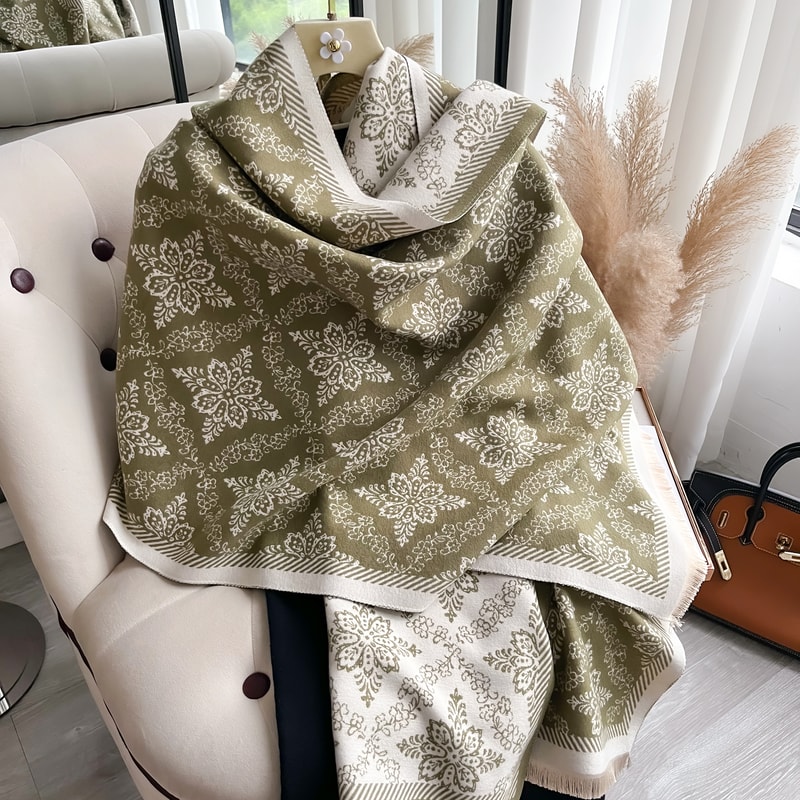 Ethnic Style Luxury Brand Two-Sided Scarf Pashmina Cashmere Soft Warm Fringe Shawl Coldproof Windproof Winter Blanket