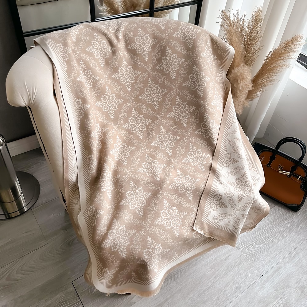 Ethnic Style Luxury Brand Two-Sided Scarf Pashmina Cashmere Soft Warm Fringe Shawl Coldproof Windproof Winter Blanket