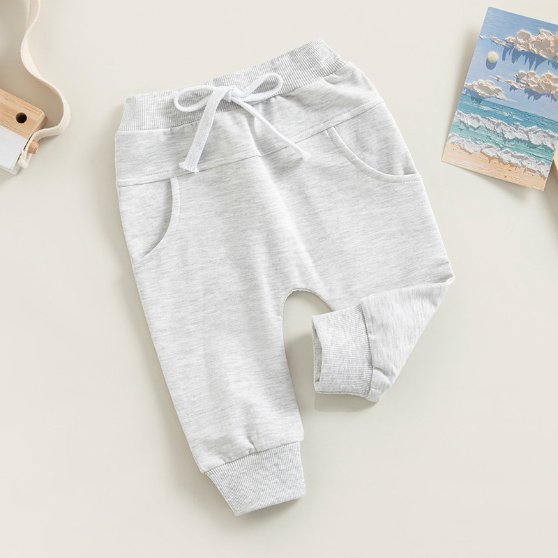 Baby Boys Jogger Trousers, Elastic Waist Sweatpants with Drawstring & Pockets, Solid Casual Pants for Spring