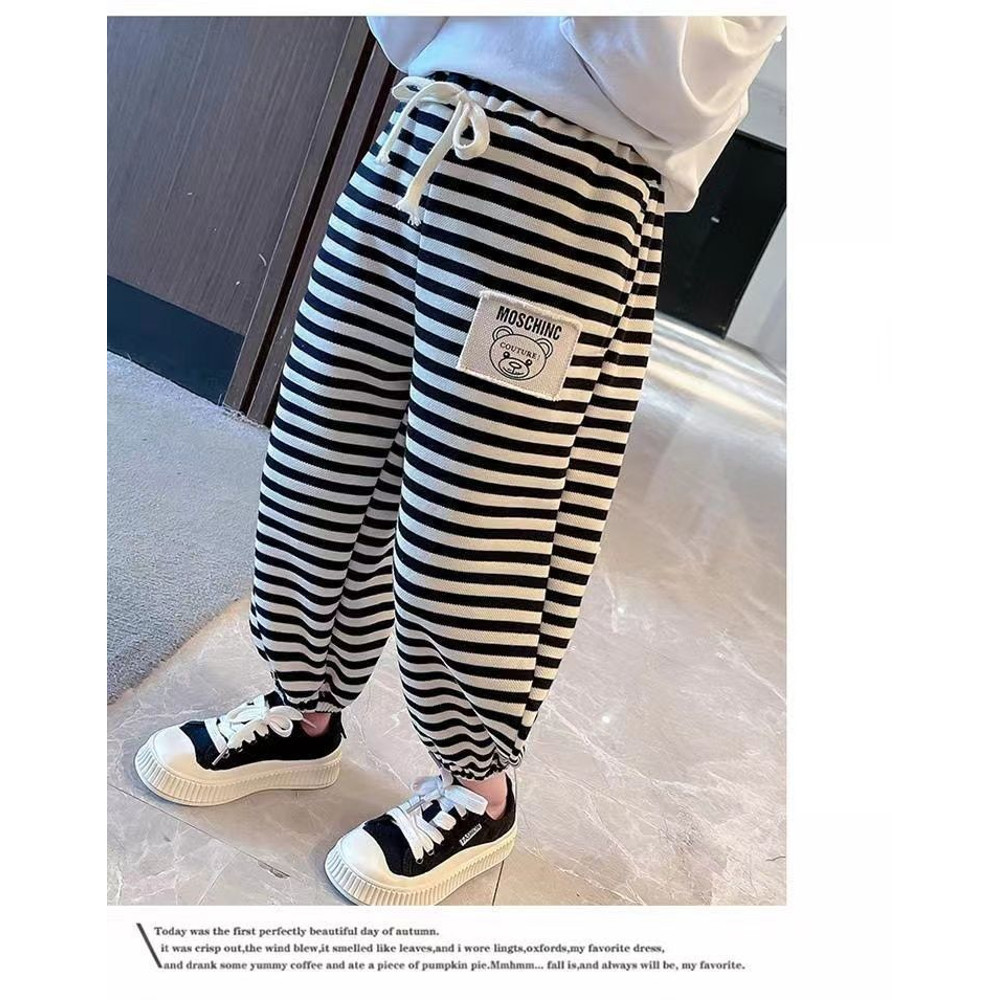 Kids Jogger Pants for Boys & Girls, Solid Color Striped Drawstring Sweatpants, Toddler Casual Fall Winter Thermal