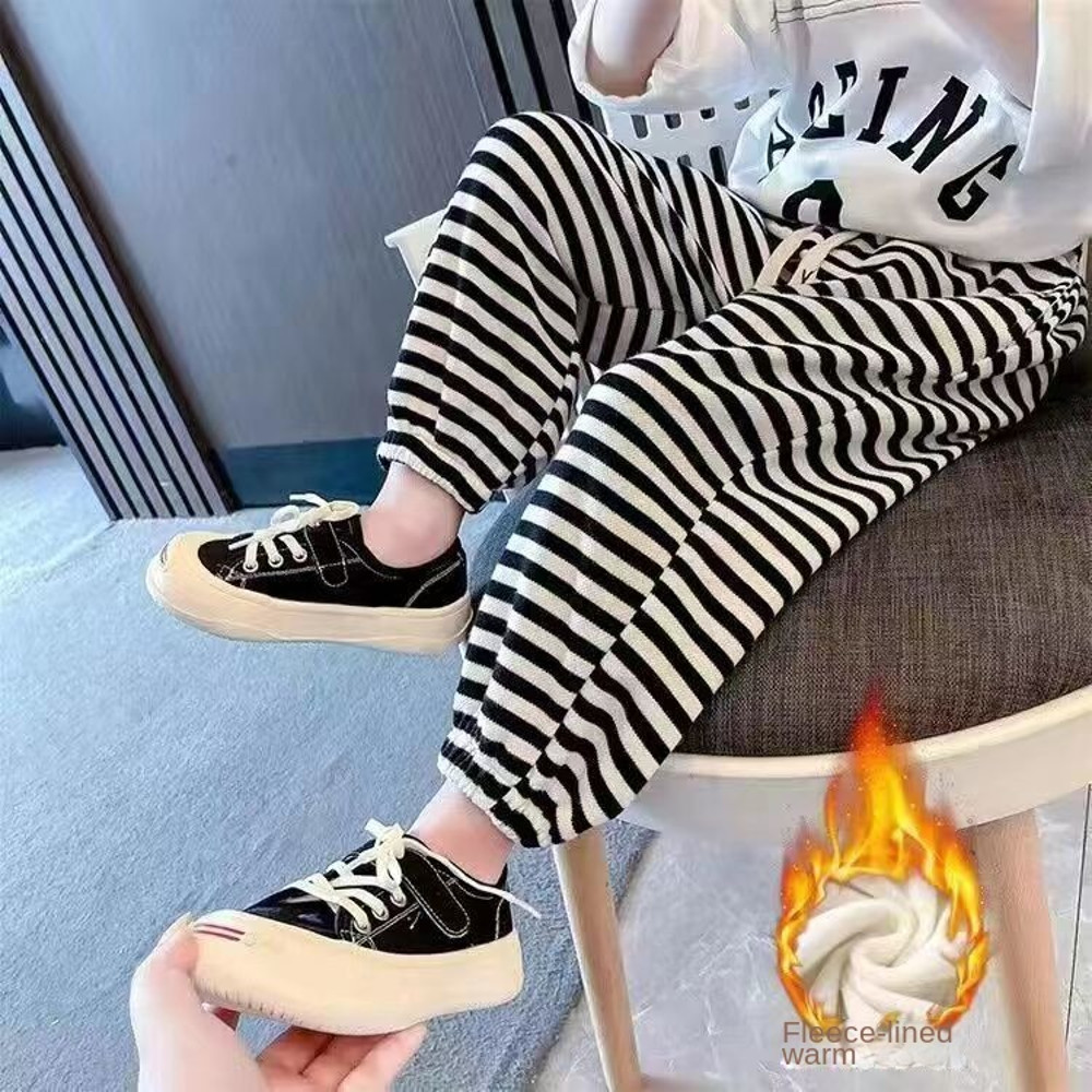 Kids Jogger Pants for Boys & Girls, Solid Color Striped Drawstring Sweatpants, Toddler Casual Fall Winter Thermal