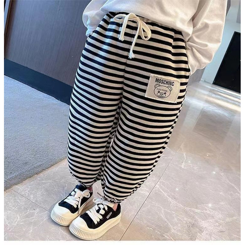 Kids Jogger Pants for Boys & Girls, Solid Color Striped Drawstring Sweatpants, Toddler Casual Fall Winter Thermal