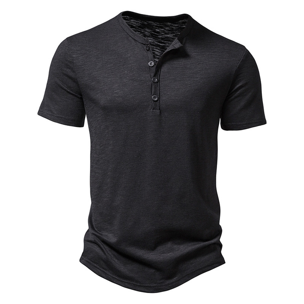 Summer Men Casual Henley Collar Solid Color Short Sleeve T Shirt For Men Polo Style High Quality Me 10