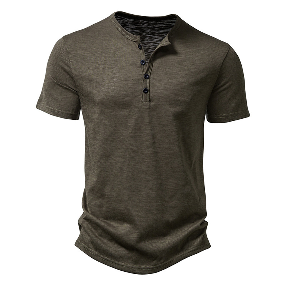 Summer Men Casual Henley Collar Solid Color Short Sleeve T Shirt For Men Polo Style High Quality Me 11