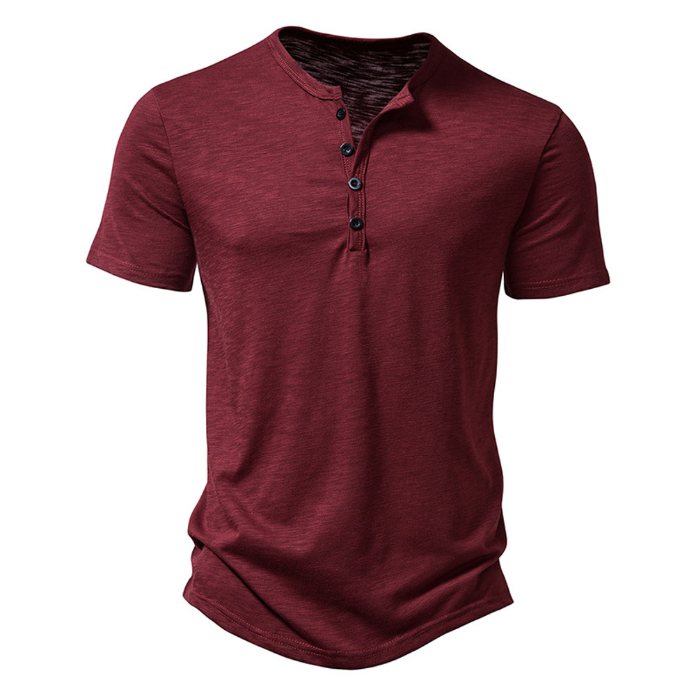 Summer Men Casual Henley Collar Solid Color Short Sleeve T Shirt For Men Polo Style High Quality Me 8