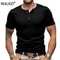 Solid Color Mens Short Sleeve Henley Neck T-shirt, Slim Fit Male Tops, Button Neck Casual Cozy Tshirt Streetwear