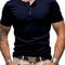 Solid Color Mens Short Sleeve Henley Neck T-shirt, Slim Fit Male Tops, Button Neck Casual Cozy Tshirt Streetwear