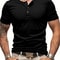 Solid Color Mens Short Sleeve Henley Neck T-shirt, Slim Fit Male Tops, Button Neck Casual Cozy Tshirt Streetwear