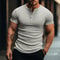 Stripe Knit Mens Stylish Tshirt Henley Neck Fashion Short Sleeve Soft Breathable Casual Top Comfort 3