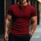 Stripe Knit Mens Stylish Tshirt Henley Neck Fashion Short Sleeve Soft Breathable Casual Top Comfort 6