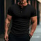 Stripe Knit Mens Stylish Tshirt Henley Neck Fashion Short Sleeve Soft Breathable Casual Top Comfort 2