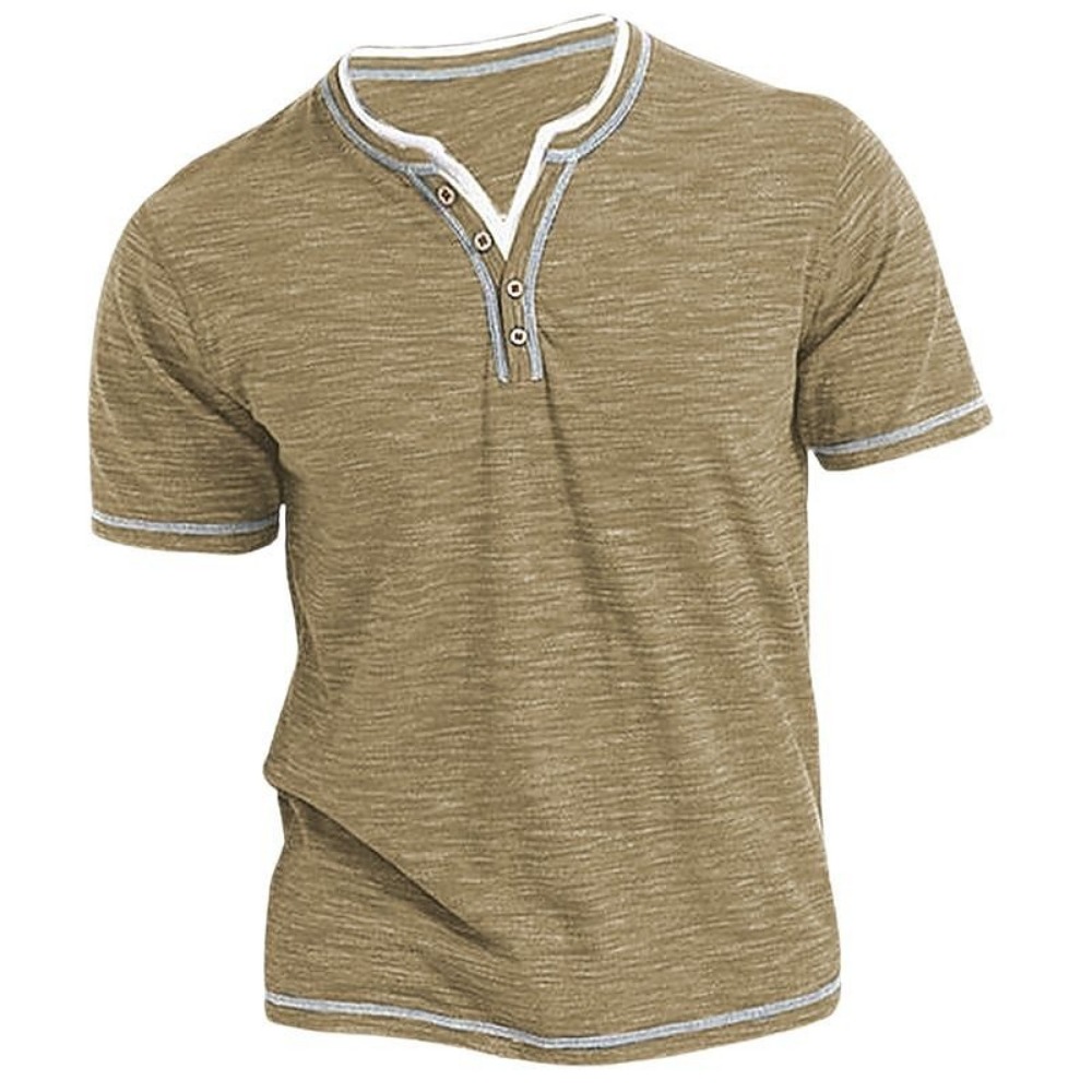 Mens New Cotton Small VNeck Short Sleeve TShirts Casual Henley Collar Slim Elastic Tops Stylish Sum 3