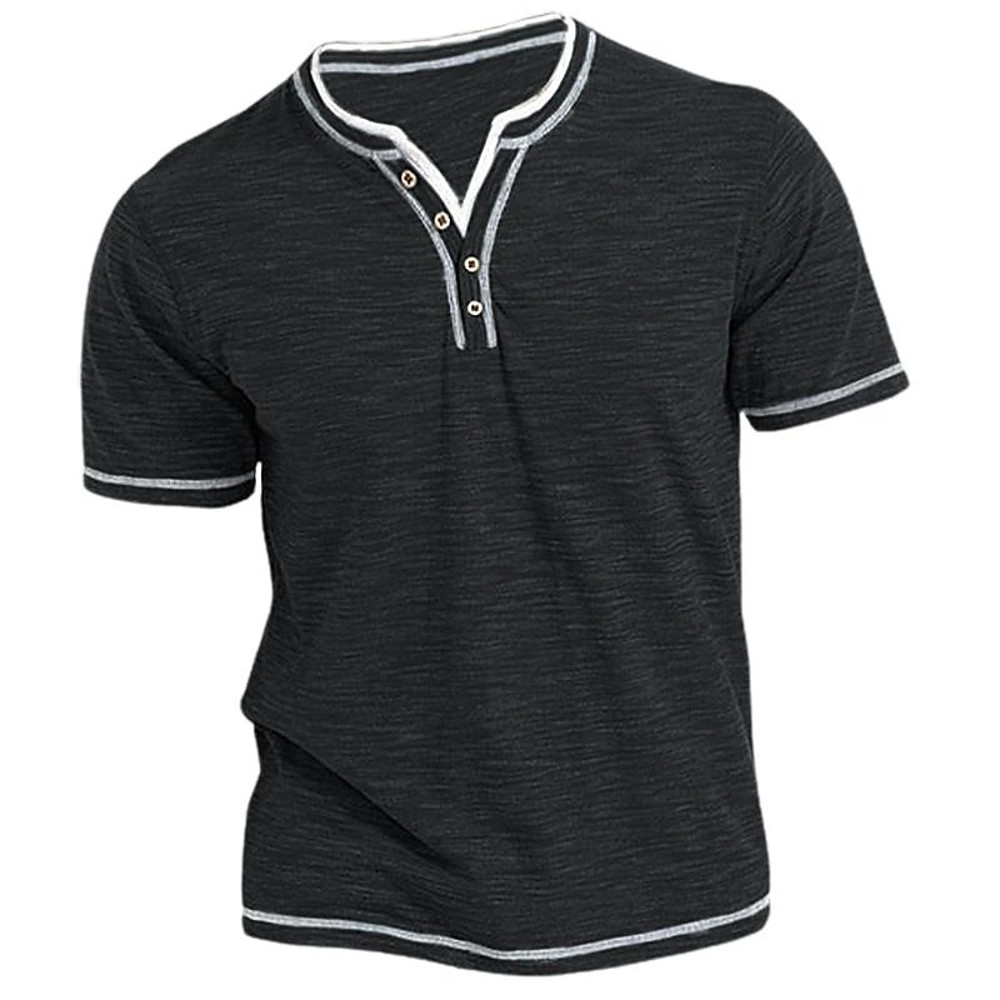 Mens New Cotton Small VNeck Short Sleeve TShirts Casual Henley Collar Slim Elastic Tops Stylish Sum 5