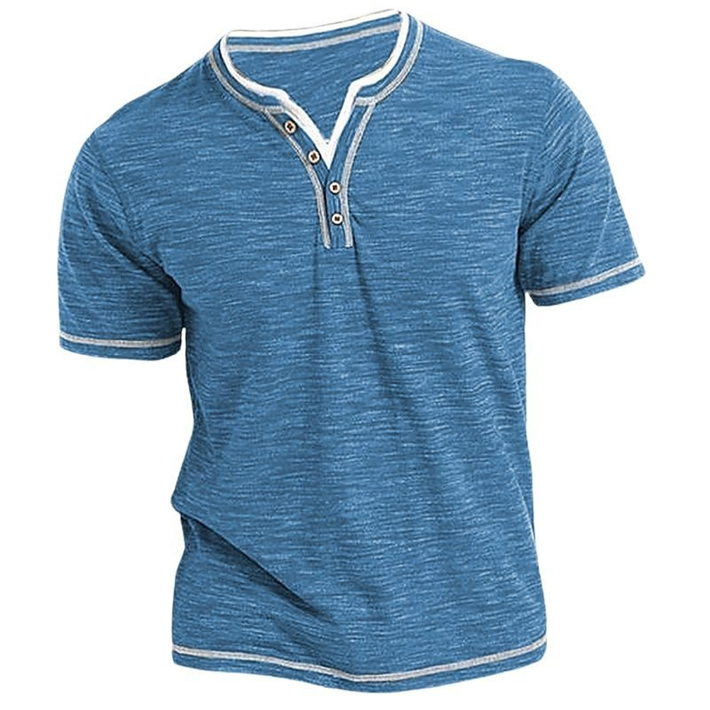 Mens New Cotton Small VNeck Short Sleeve TShirts Casual Henley Collar Slim Elastic Tops Stylish Sum 7