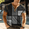 Mens 3D Print Patchwork Color Block Vintage Henley Shirts, Oversized Short Sleeve Button Up Fashion T Shirts, Trendy