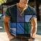 Mens 3D Print Patchwork Color Block Vintage Henley Shirts, Oversized Short Sleeve Button Up Fashion T Shirts, Trendy