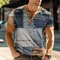 Mens Summer Color Block Vintage Henley Shirts Casual Patchwork 3D Print Short Sleeve ButtonDown T S 3