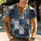 Mens Summer Color Block Vintage Henley Shirts Casual Patchwork 3D Print Short Sleeve ButtonDown T S 0