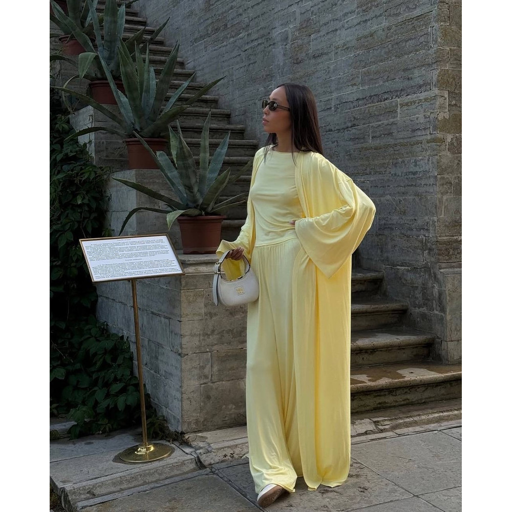 DriftWear Summer Casual Outfit, Long Cardigan, Long Sleeved Top & High Waisted Pants, Fashionable Office Wear Baggy Suit