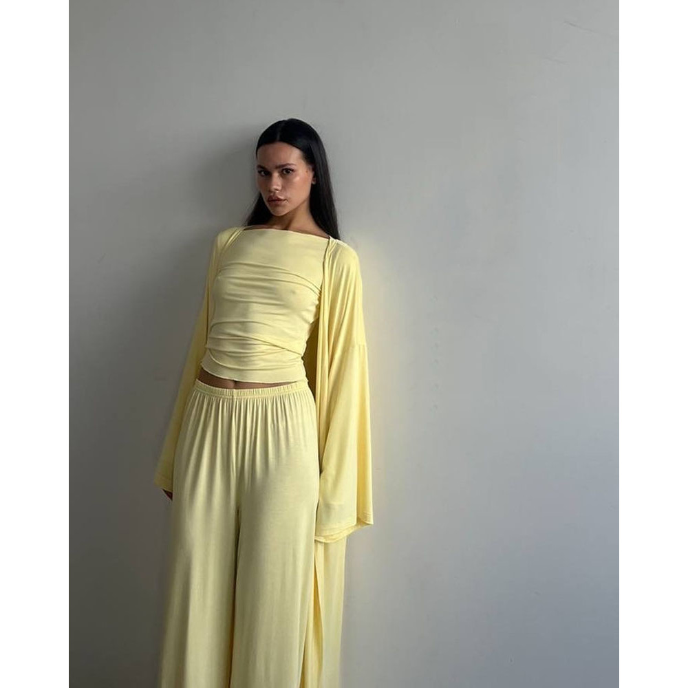 DriftWear Summer Casual Outfit, Long Cardigan, Long Sleeved Top & High Waisted Pants, Fashionable Office Wear Baggy Suit