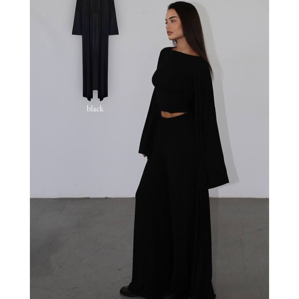 DriftWear Summer Casual Outfit, Long Cardigan, Long Sleeved Top & High Waisted Pants, Fashionable Office Wear Baggy Suit