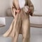 Womens Solid Color Folds Pants Sets Loose Long Cardigan Wide Legs Trousers Fashion Casual Lady Commuting Suit