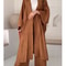 Womens Solid Color Folds Pants Sets Loose Long Cardigan Wide Legs Trousers Fashion Casual Lady Commuting Suit