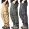 Mens Outdoor Tactical Pants Large Pocket Loose Overalls Elastic Waist Pure Cotton Jogging Work Pant 0