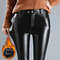 Womens Cashmere PU Leather Pants, Autumn Winter Thick Fleece High Waisted Slim Fit Black Warm Leggings