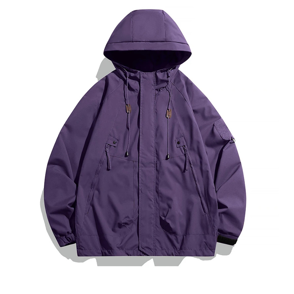 Mens Windbreakers Hooded Jacket Zipper Coat Cargo Waterproof Black Bomber Loose Thin Softshell Hiking Camping Jacket