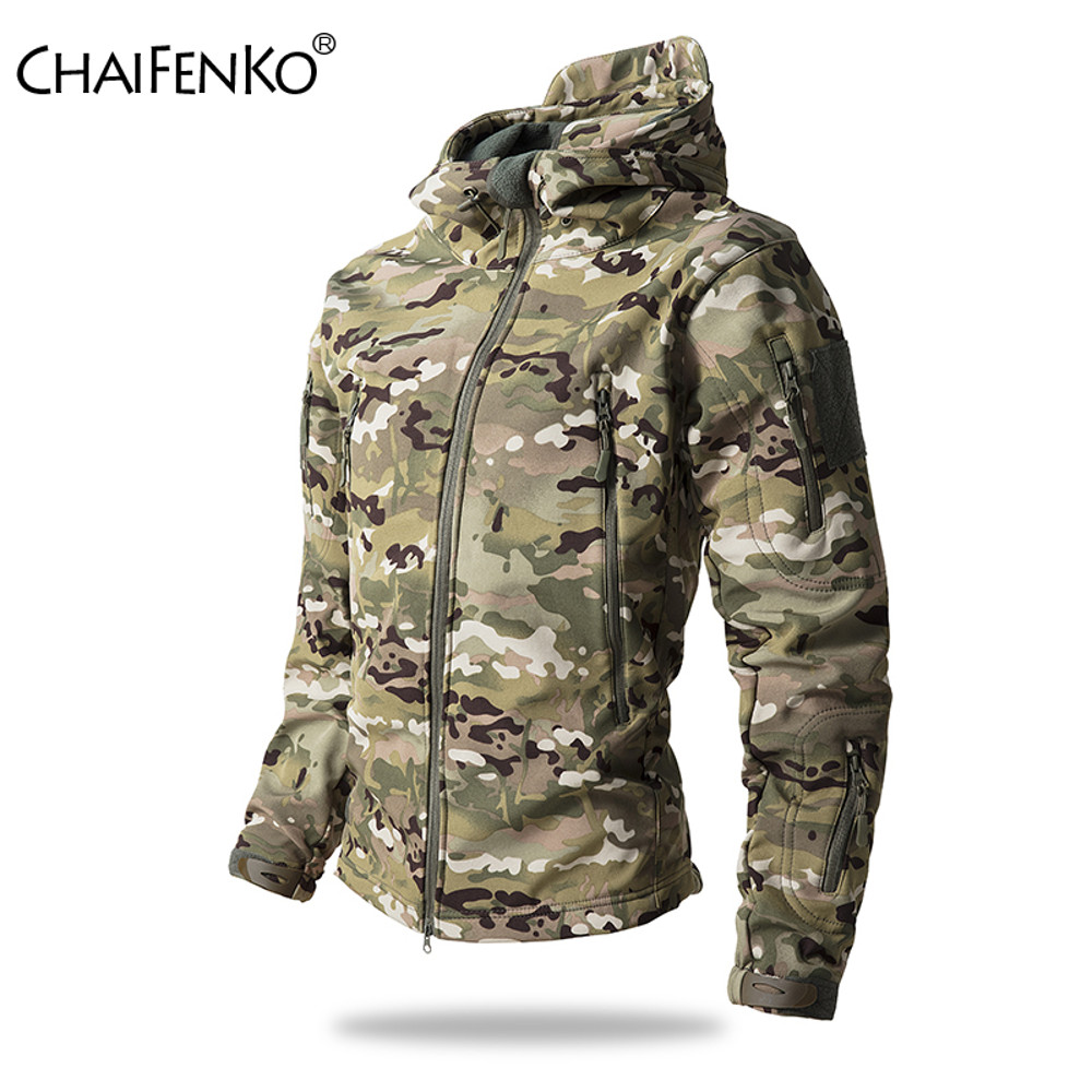 Mens Lurker Shark Skin Soft Shell Tactical Jacket Waterproof Fleece Hooded Camouflage Hunting Coat Outdoor Autumn Cloth