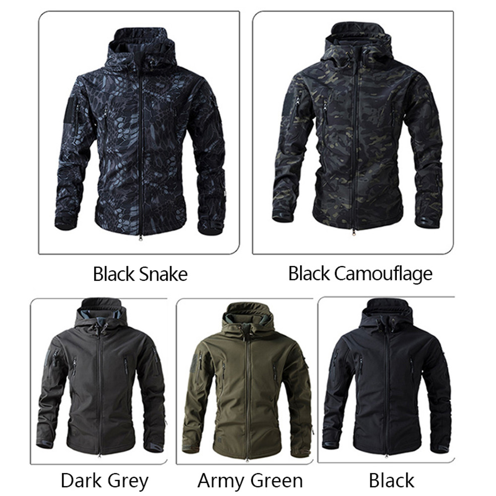 Mens Lurker Shark Skin Soft Shell Tactical Jacket Waterproof Fleece Hooded Camouflage Hunting Coat Outdoor Autumn Cloth