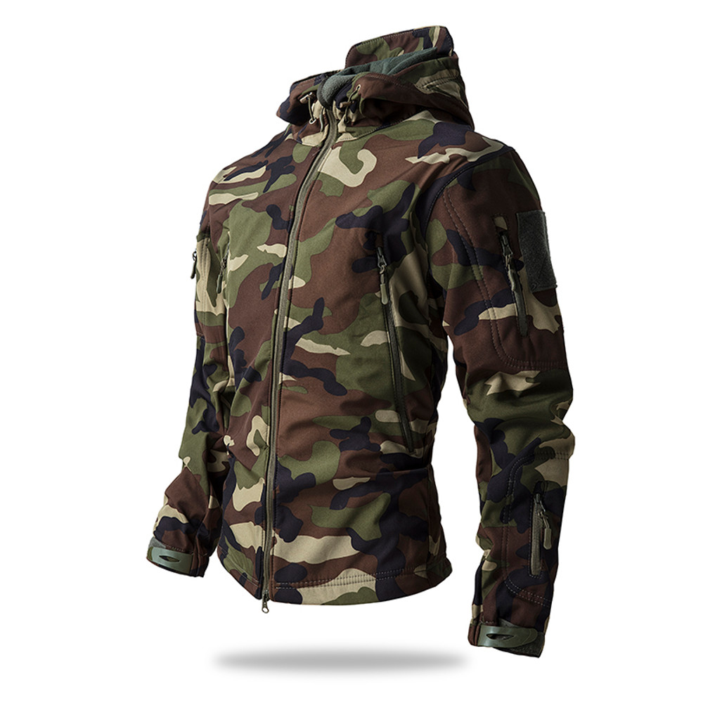 Mens Lurker Shark Skin Soft Shell Tactical Jacket Waterproof Fleece Hooded Camouflage Hunting Coat Outdoor Autumn Cloth