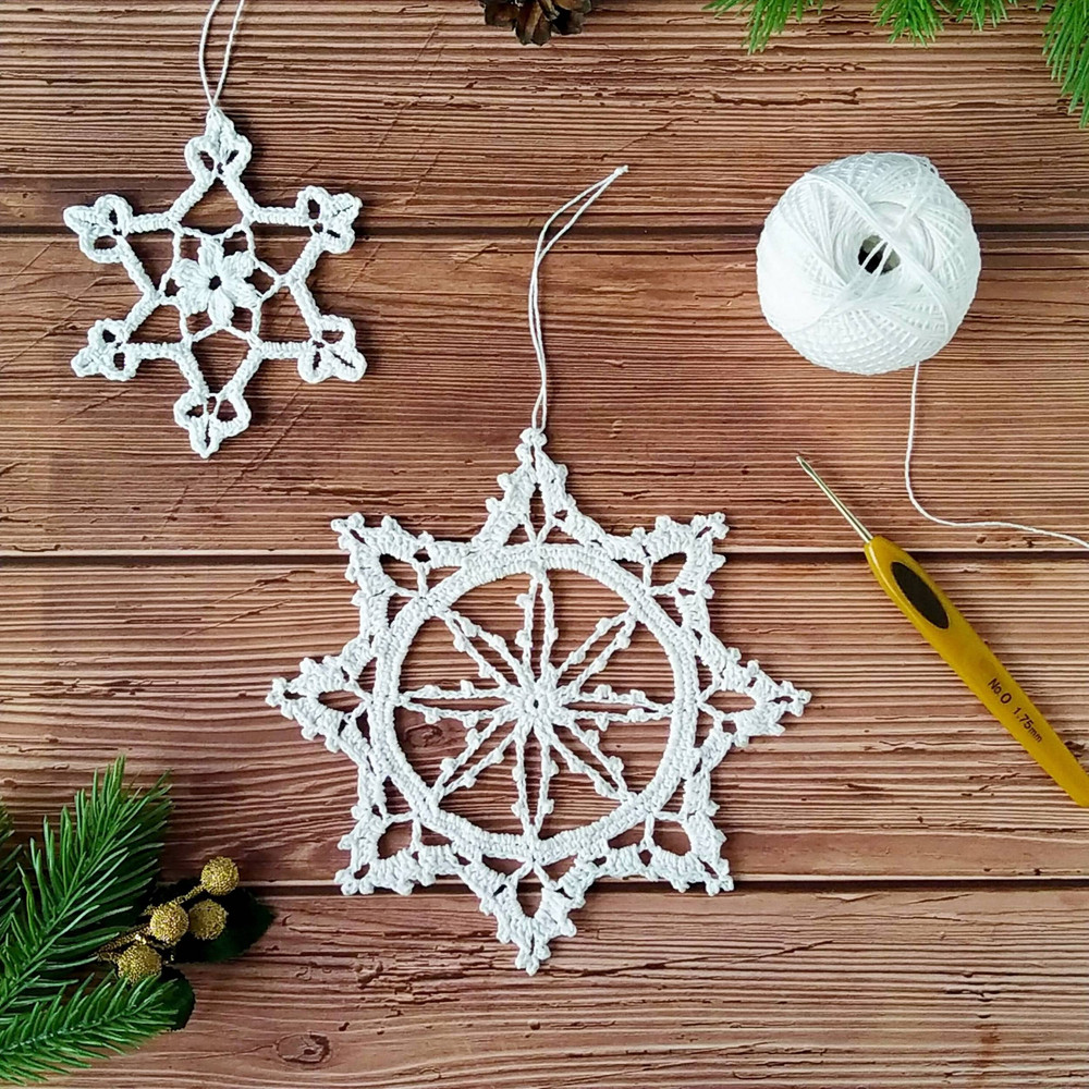 snowflake ornament set of 2 crochet patternjpg