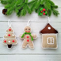 Crochet Christmas Ornament Patterns Set For Beginners Crochet Christmas Amigurumi Gingerbread Decorations Christmas Tree