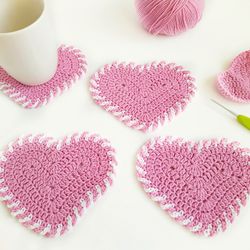 Crochet coasters heart pattern Crochet Valentine coaster Easy coaster crochet pattern for beginners Crochet cup coaster