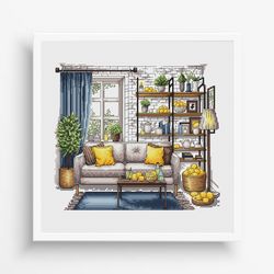 cross stitch patterns, lemons cross pattern, interior embroidery, decorative embroidery, lemons room embroidery