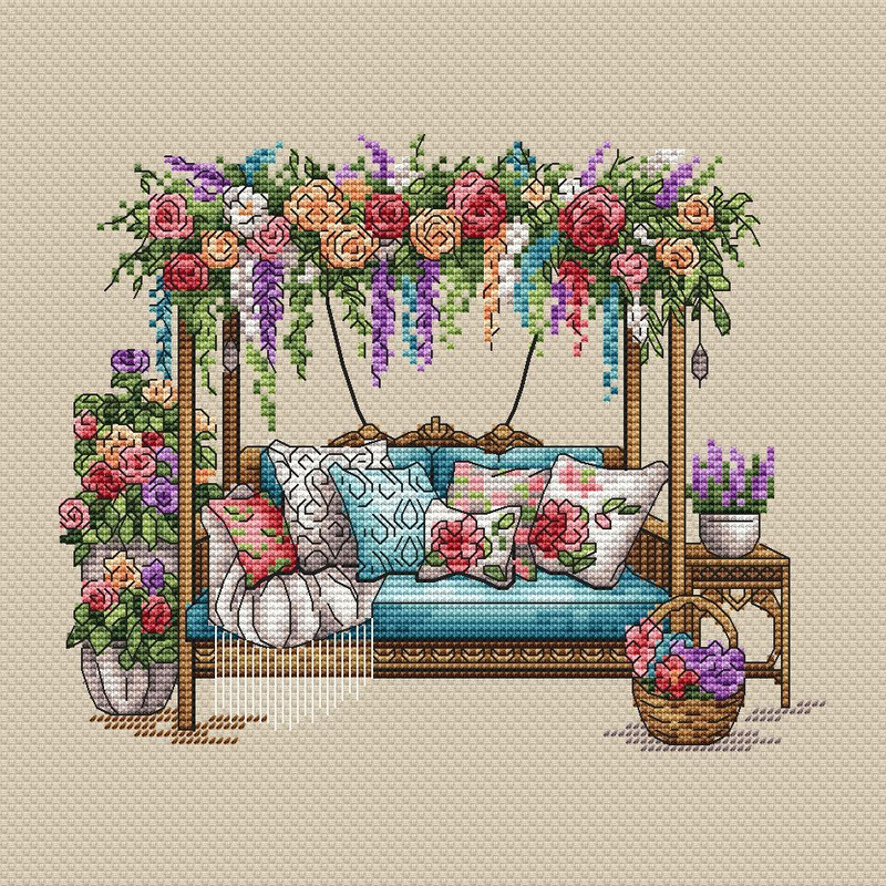 Garden Pattern For Cross Stitch PDF Spring Embroidery PDF Flowers Cross Stitch Green Garden Embroid 1
