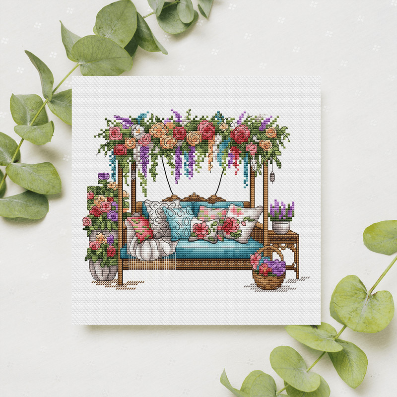 Garden Pattern For Cross Stitch PDF Spring Embroidery PDF Flowers Cross Stitch Green Garden Embroid 3