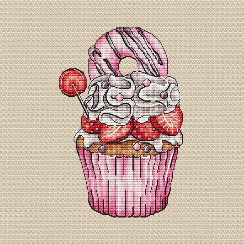Cupcakes Cross Stitch Pattern PDF Sweet Cupcake Counted Cross Stitch Kitchen Decor Strawberry Cupca 1