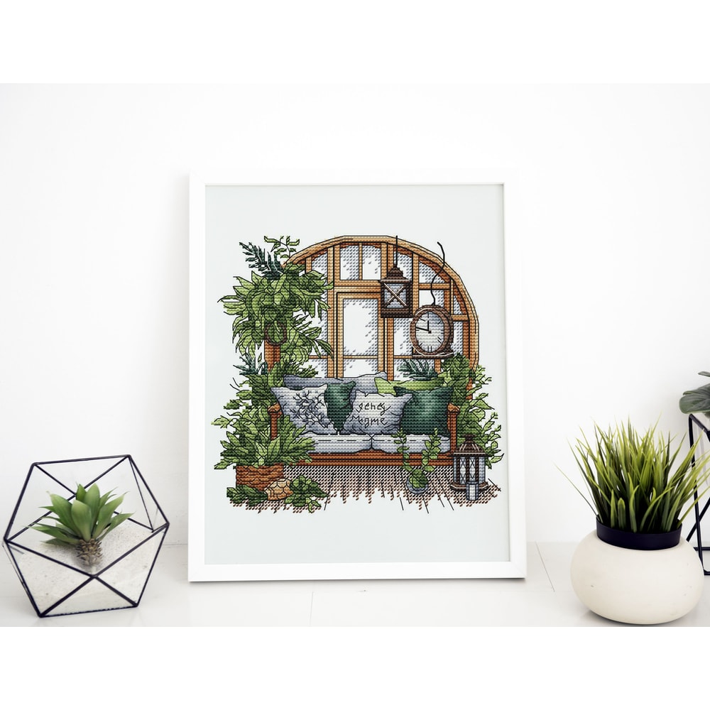 Garden Pattern For Cross Stitch Interior Embroidery PDF Green Garden Embroidery PDF Terrace Window 4