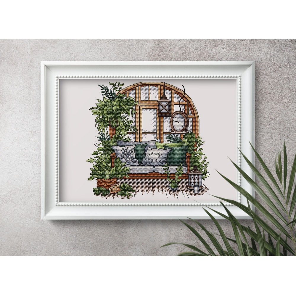 Garden Pattern For Cross Stitch Interior Embroidery PDF Green Garden Embroidery PDF Terrace Window 5