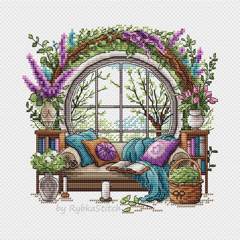Garden Pattern For Cross Stitch Interior Embroidery PDF Spring Garden Embroidery PDF Terrace Window 2
